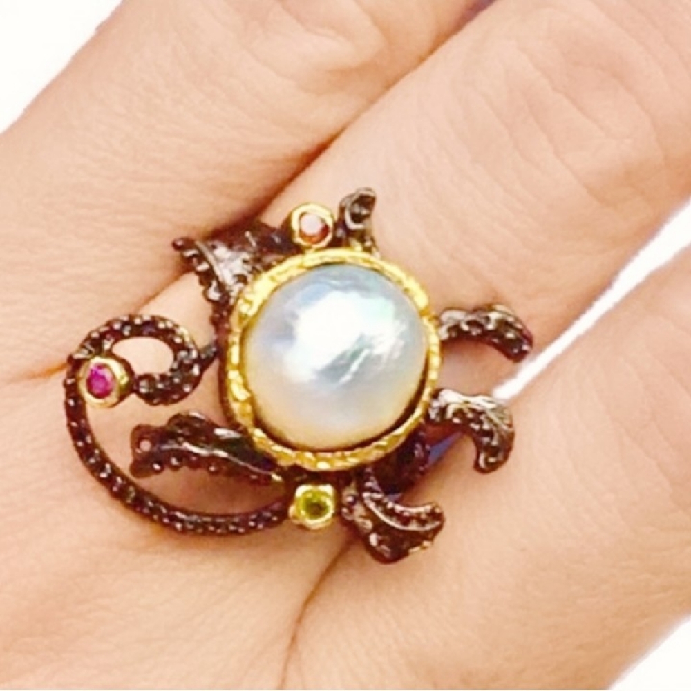 SOLD Baroque Pearl Silver Ring Natural